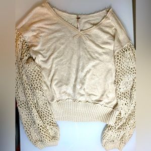 NEW!  Free People crochet bishop sleeve, V Neck top. Never worn